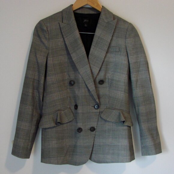J Crew Glen Plaid Wool Blazer Jacket Gray Blue Double Breasted NEW NWOT Size 2 - Picture 3 of 16